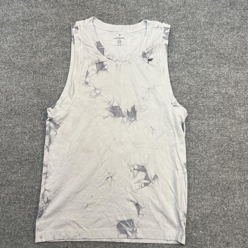 Fabletics Tank Mens Small White Tie Dye Sleeveless Athletic Running Shirt Top